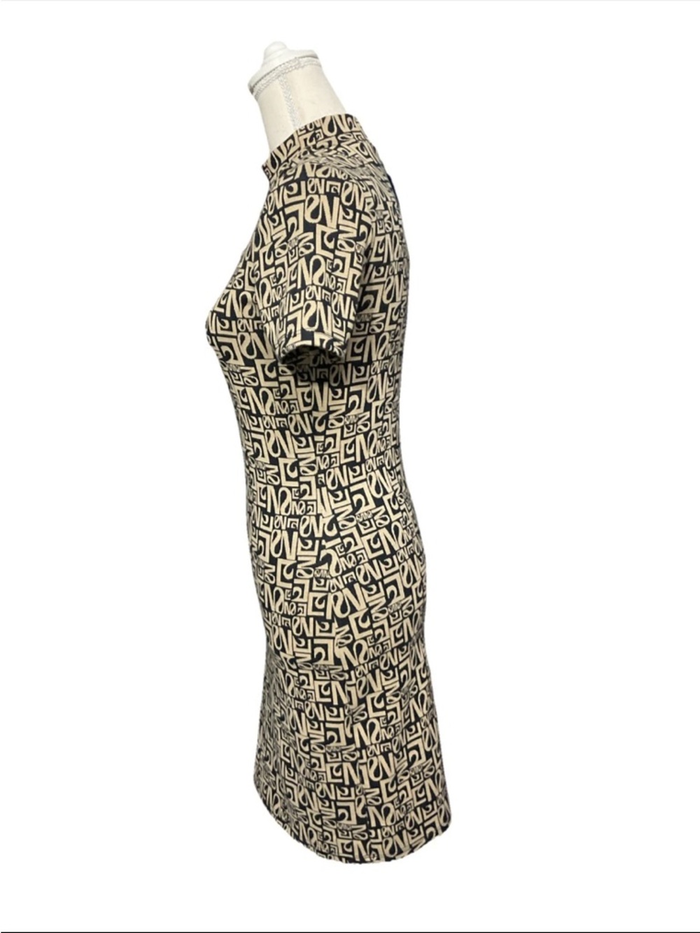 Bershka C. Tangana Black & Cream Geometric Bodycon Dress Sz Small - Picture 2 of 5